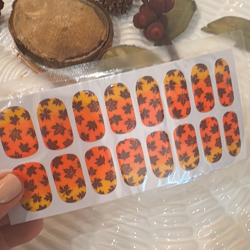 🍁 Autumn Sunset Nail Wraps | Fall Leaf Design | Easy Apply | Sweet Manis